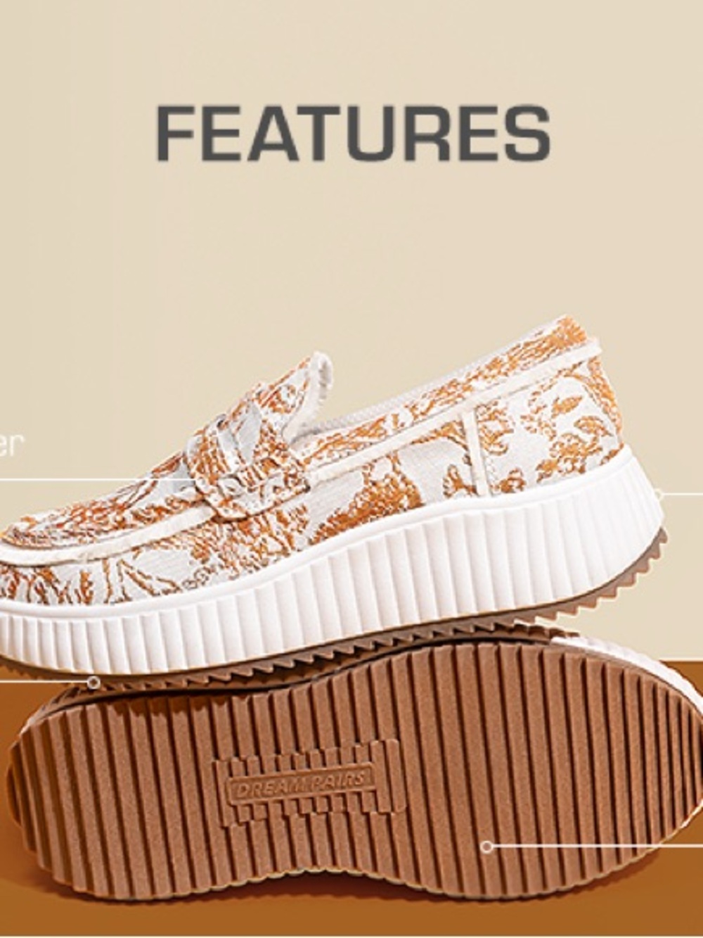Dream Pairs White and Brown Patterned Platform Sneakers